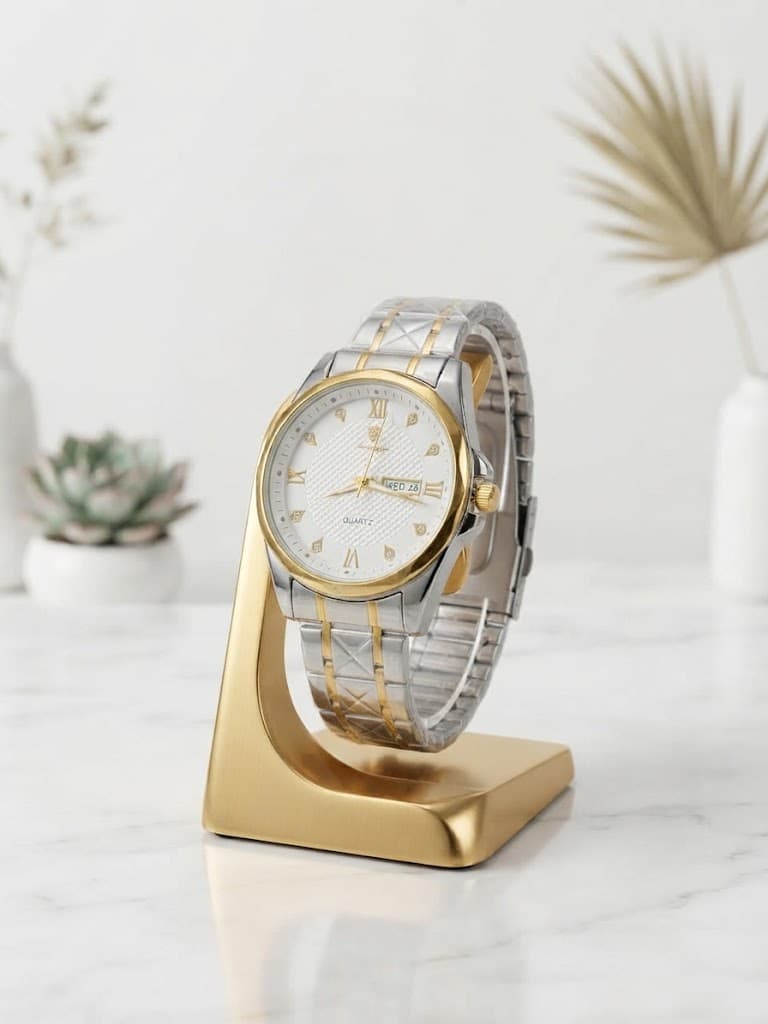 Premium Two-Tone Quartz Watch - Silver & Golden Chain — main product photo
