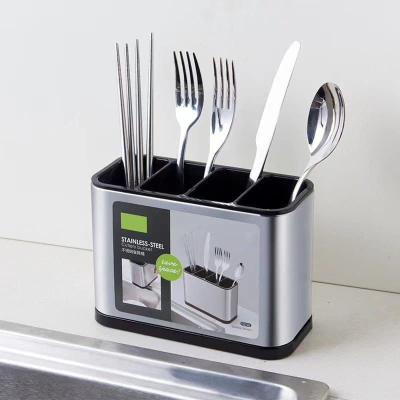 Stainless Steel Cutlery Bucket Durable Easy To Clean Organizer For Spoons Forks Knives Space Saving Kitchen Counter Storage — main product photo