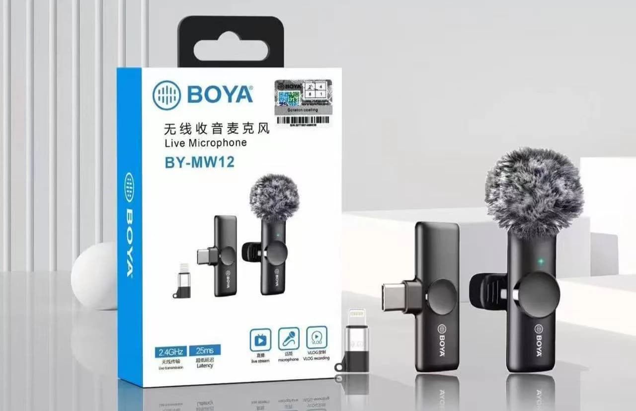 BOYA BY-MW12 Wireless Lavalier Microphone for iPhone, Android & DSLR | Type-C & Lightning | Noise Reduction | Live Streaming, Vlogging & Recording Mic — main product photo