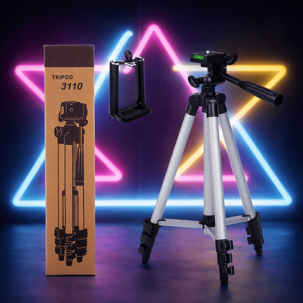 Tripod 3110 Portable Adjustable Aluminium Lightweight Camera Stand Tripod, with 3-Dimensional Head and Quick Release Plate for Video Cameras and Mobile, Black, Silver | 3110 — main product photo