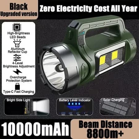 Solar Searchlight flashlight rechargeable heavyduty original flashlight waterproof Search light long range Handheld Flashlight Spotlight Portable Lantern cob light led flashlight heavy duty torch light powerful japan ori