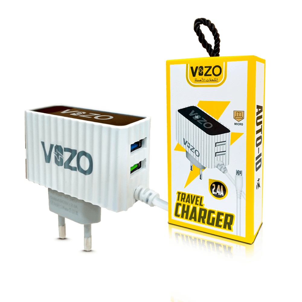 Kw300 2.4A Fast Travel Charger | Android Phone Charger with Data Cable -KW300 – Dual USB Wall Charger with Built-in Micro USB Cable - Charger For Mobile Phone — main product photo