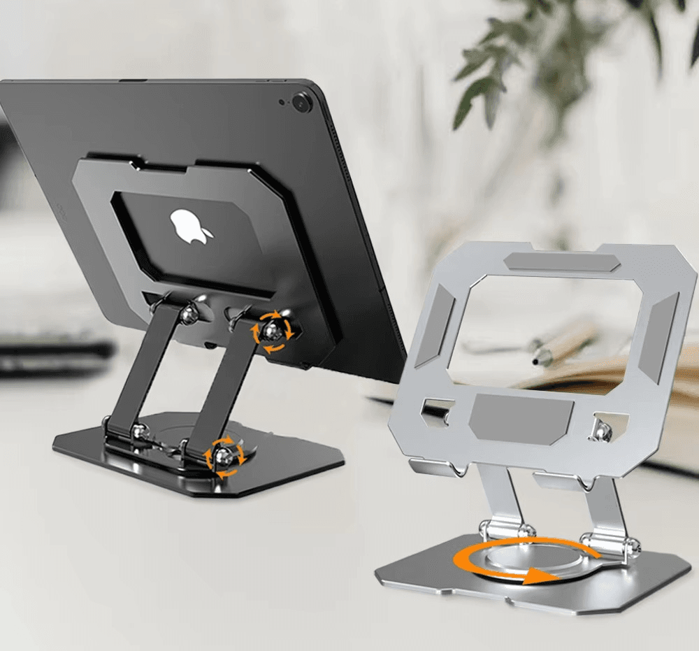 360° Rotating Metal Tablet & Mobile - Adjustable, Foldable, and Portable Desk Mount with Cooling Design for Phones, Tablets, and Small Devices, Device Cooling Stand | Stainless Steel Stand, Tablet Holder Stand - Rand