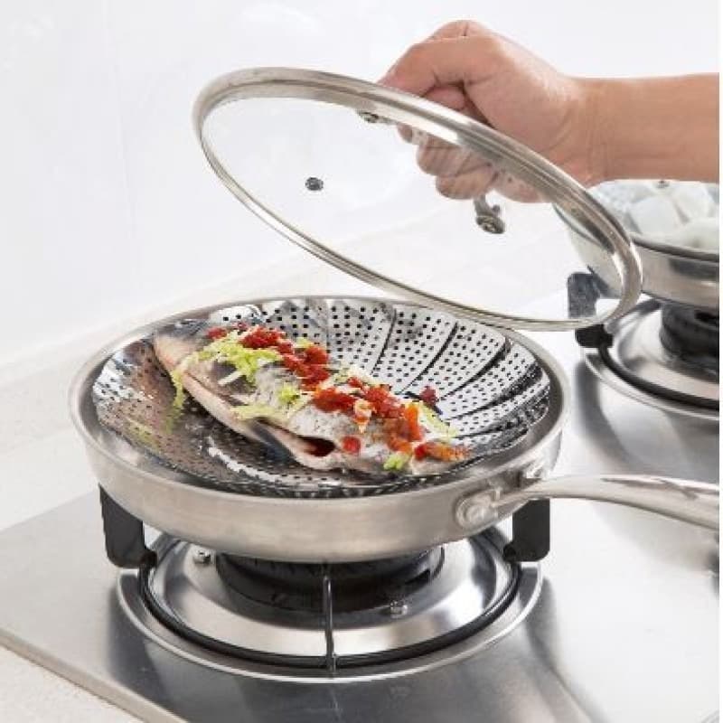 Multifunctional Stainless Cooking Steamer Foldable Kitchen Steamer Plate Anti-Scald Steamer Basket Deep Fryer Pot Strainer — main product photo