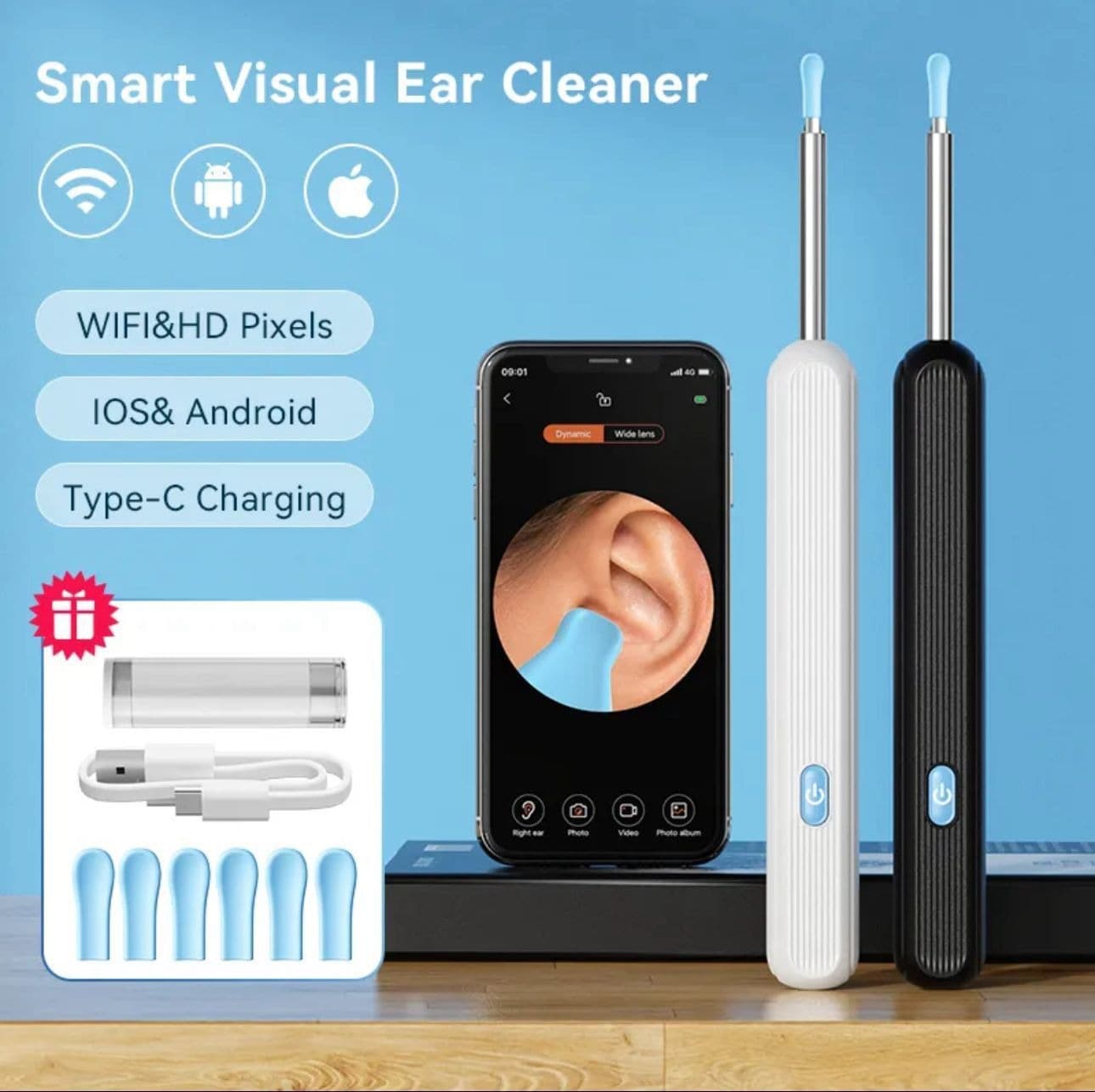 Ear Cleaner High Precision Ear Wax Removal Tool With Camera With LED Light Wireless Cleaner Smart Ear Cleaning Kit (Random Color) — main product photo