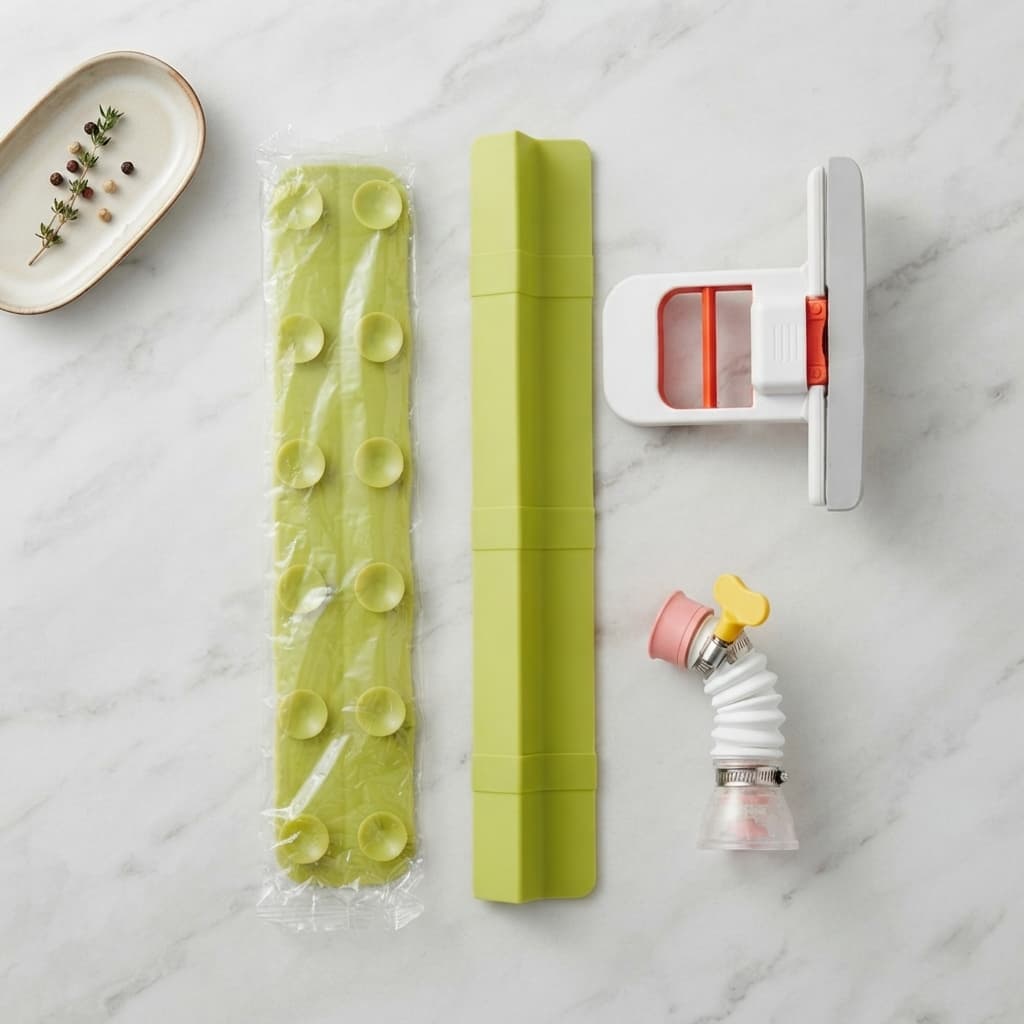 Pack Of 4 Kitchen Cleaning Deal 2 Sink Splash Guards Double Suction Mini Mop Faucet Shower Clip Practical Sink Organization Set — main product photo