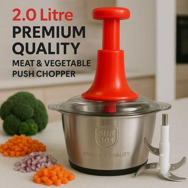 2L Manual Food Chopper | Stainless Steel Push Chopper | Kitchen Multi-purpose Vegetable and Nuts Chopper — main product photo