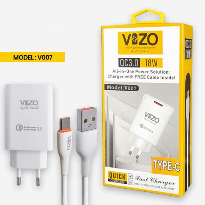 V007 – Type-C Fast Charger | Vizo V007 Type-C Charger | Charger For Android | Mobile Phone Charger - 18W - Without Cable — main product photo