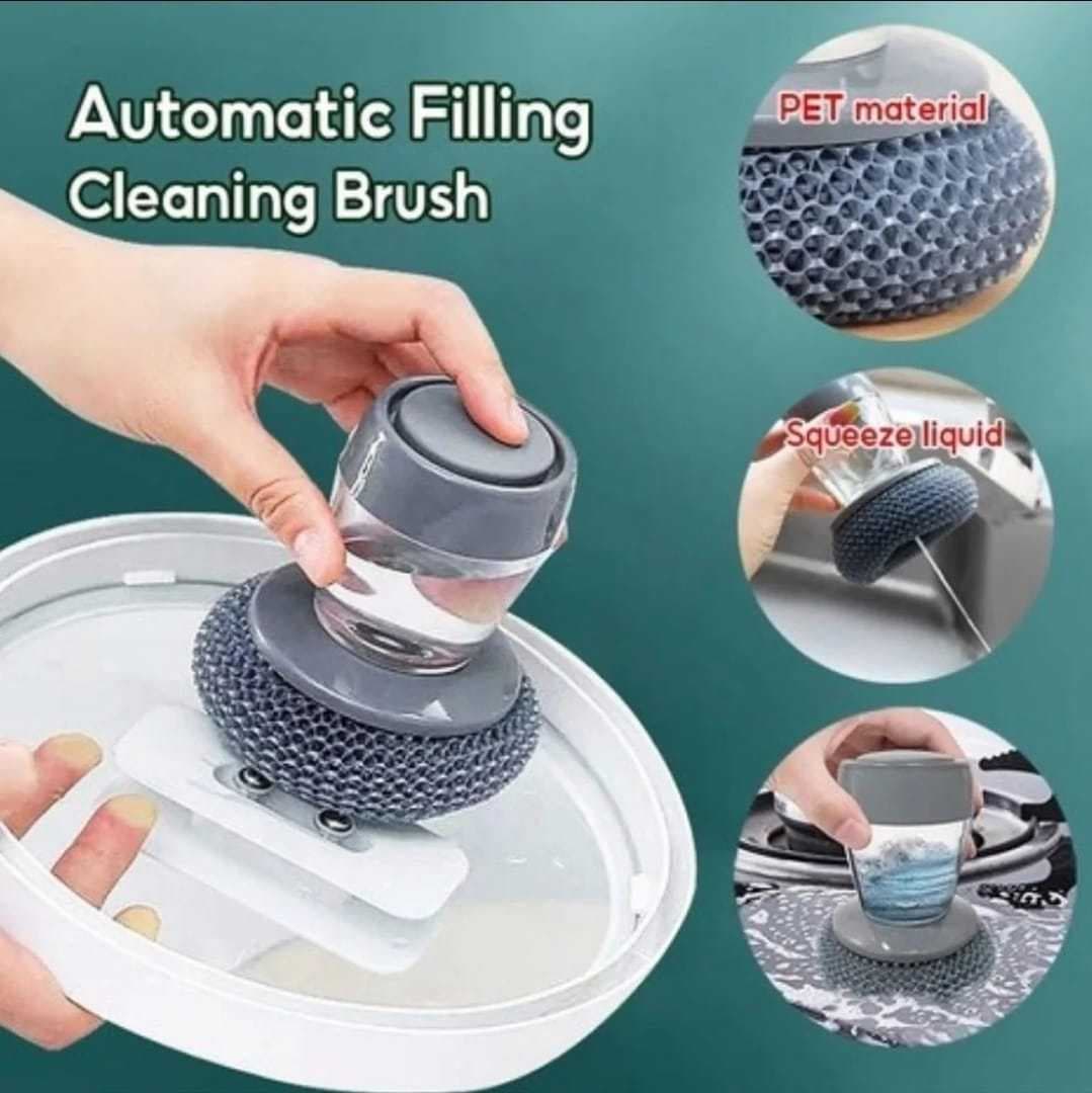 Soap Dispensing Kitchen Scrubber Brush with Steel Wire Ball — main product photo