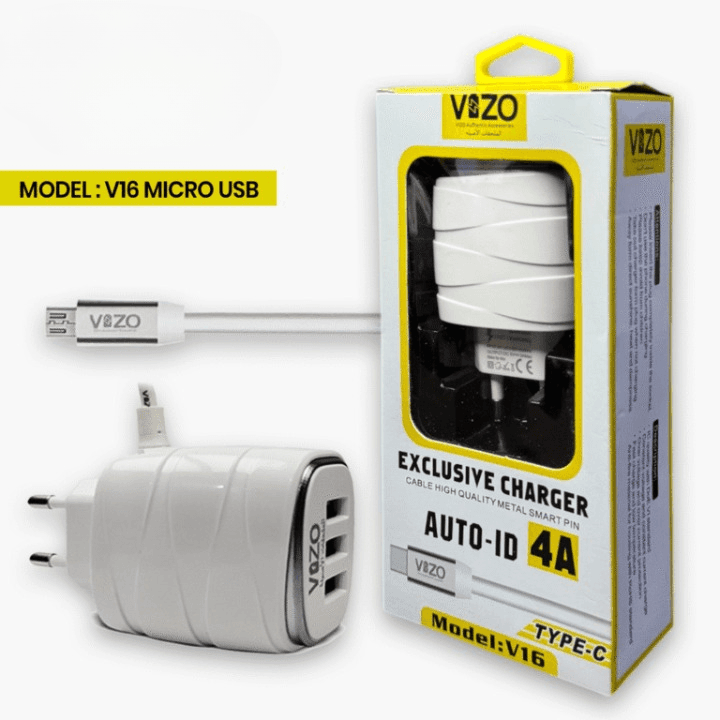 V16-Micro USB – 4A Smart Fast Charger (3 USB Ports + Built-in Cable) | Vizo V16 Micro USB Charger - Android Phone Charger - Mobile Phone Charger — main product photo