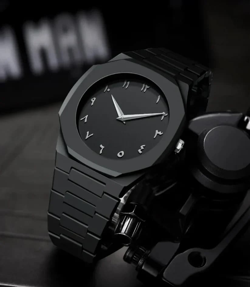 Black Minimalist Analog Wrist Aura Watch With Stainless Steel Strap And Butterfly Lock — main product photo
