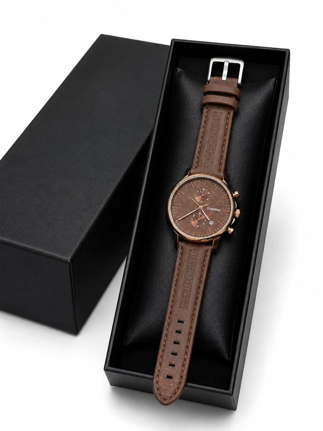 Beisheng Men's Leather Strap Watch Perfect for formal and casual occasions - Brown — main product photo