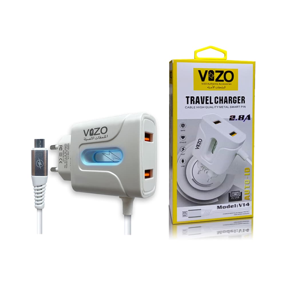 VIZO V14 Fast Charger 2.8A With Copper Connector | Android Mobile Phone Charging Adapter with Usb Data cable — main product photo
