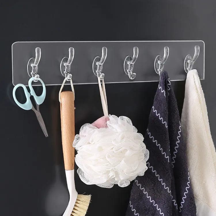Adhesive 6-Hook Wall Hanger - Perfect for kitchens Bathrooms or Bedrooms Pack of 4 — main product photo