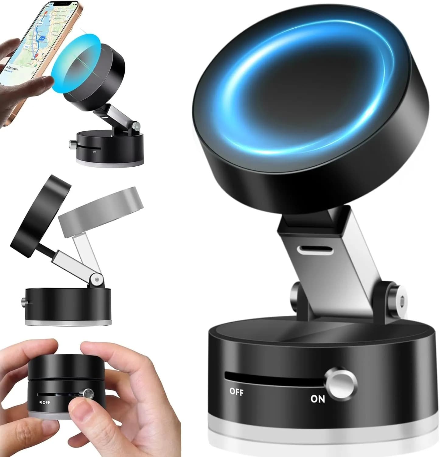 Vacuum Magnetic Suction Cup Folding Swivel Stand – Double-Sided Universal Mobile Phone Holder — main product photo