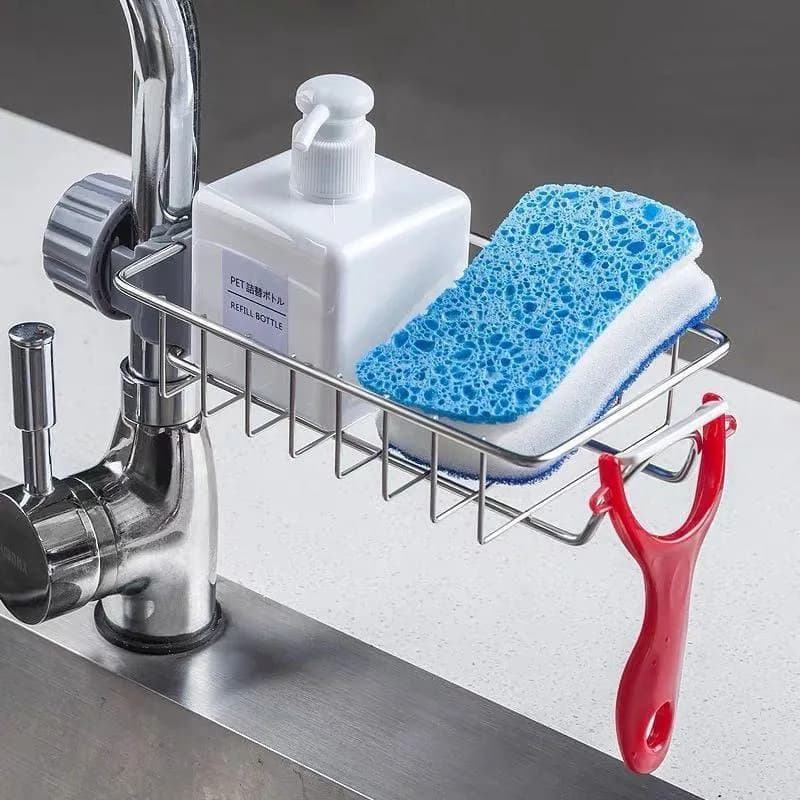 Stainless Steel Sink Faucet Organizer | Kitchen Sink Sponge Holder Rack | Kitchen Darin Rack & Soap Holder (Box Packing) — main product photo
