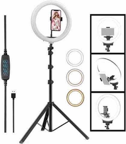 Portable 10-Inch LED Ring Light with 7 Feet Adjustable Tripod Stand & Mobile Holder | 3 Light Modes | Foldable 2 Feet | USB Powered — main product photo