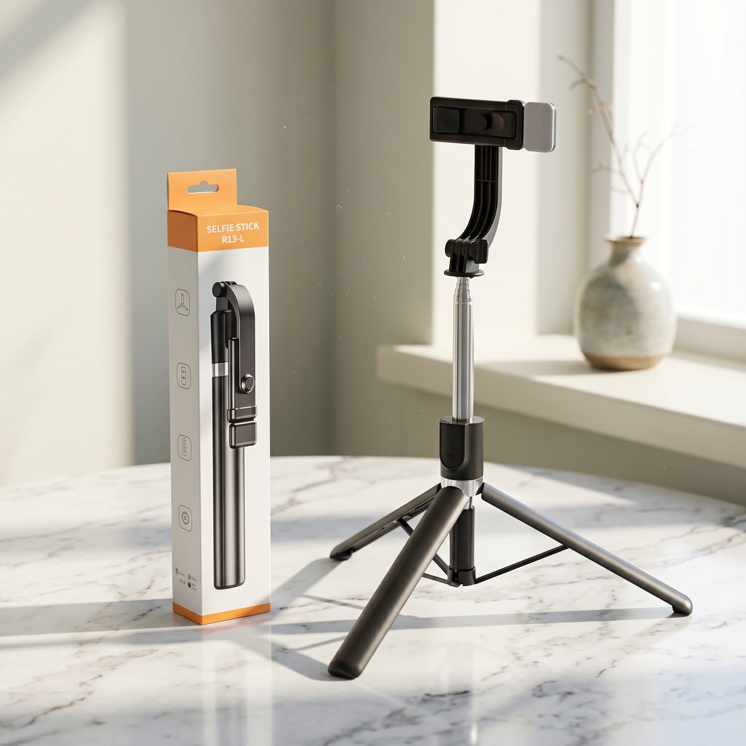 4 In 1 R1SL Selfie Stick Featuring A Bluetooth Remote, Tripod Stand, Light And Retractable Mobile Holder — main product photo