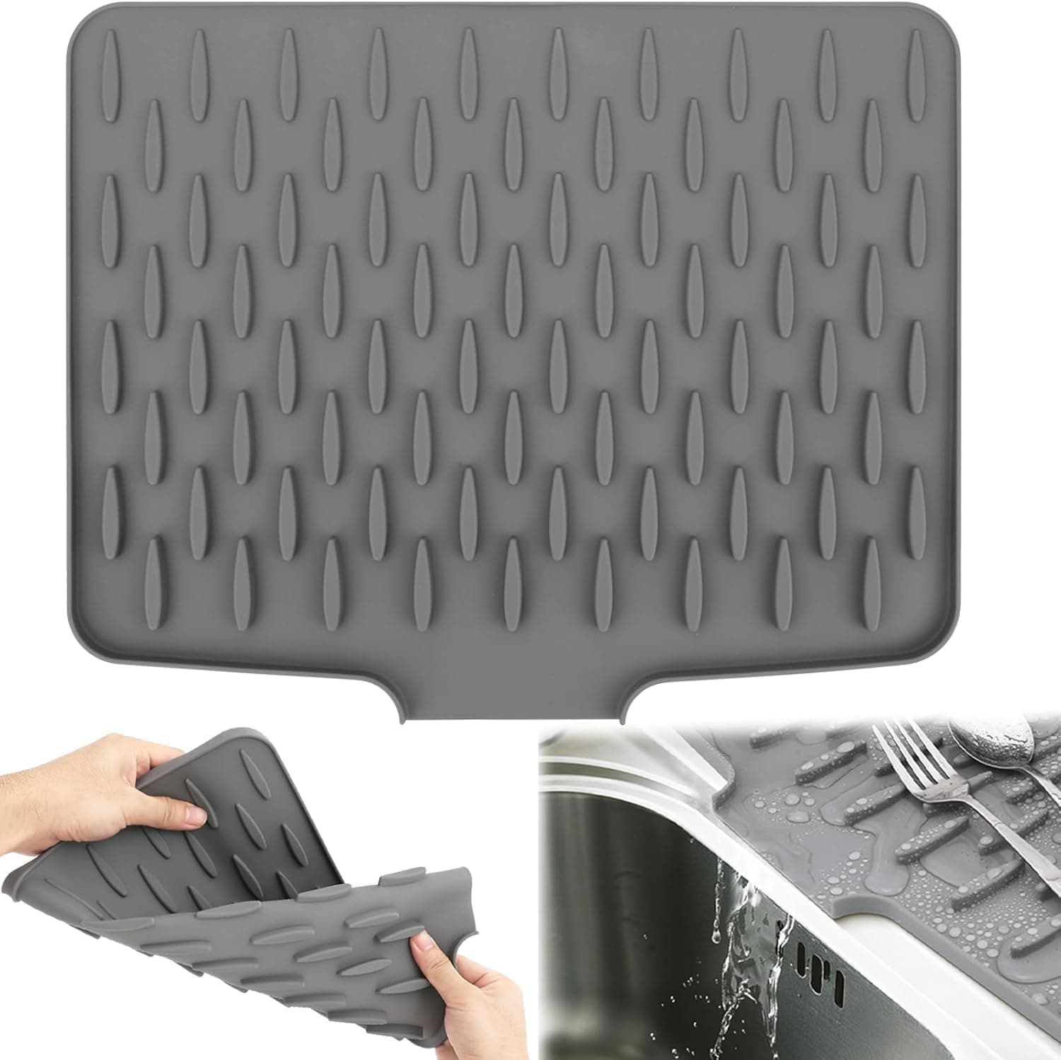 Silicone Sink Mat for Kitchen Drain – Heat-Resistant Non-Slip Dish Drying Mat Leak-Proof Eco-Friendly Utensil Draining Pad for Sink & Counter — main product photo