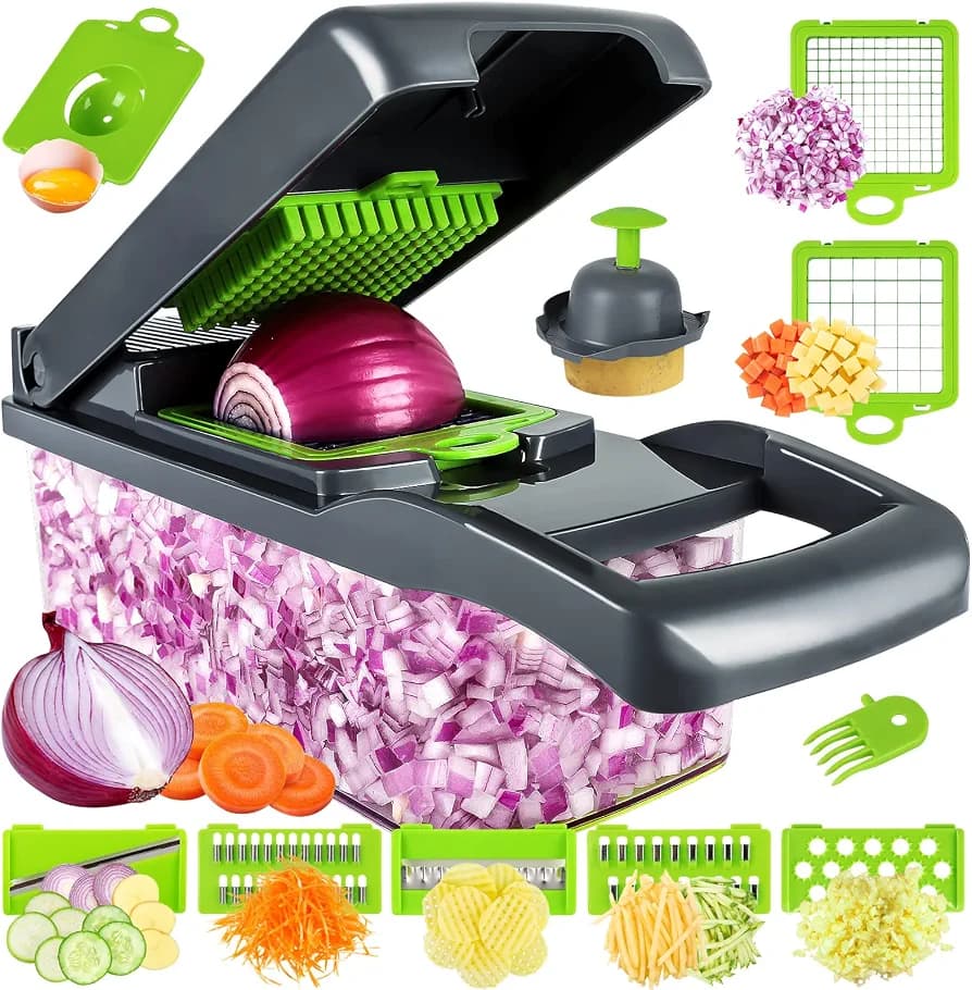 Vegetable Chopper 17 Pcs Set – Manual Onion Chopper, Food Slicer, Dicer, Grater & Potato Cutter with Handle – Multi-Function Kitchen Tool — main product photo